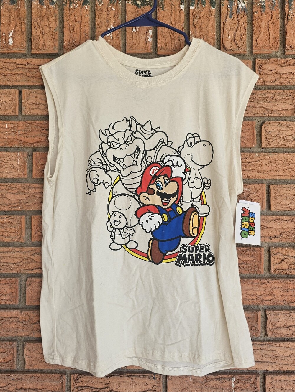Super Mario Graphic Muscle Tee-Cream with Red & Blue Print Size Boy 18